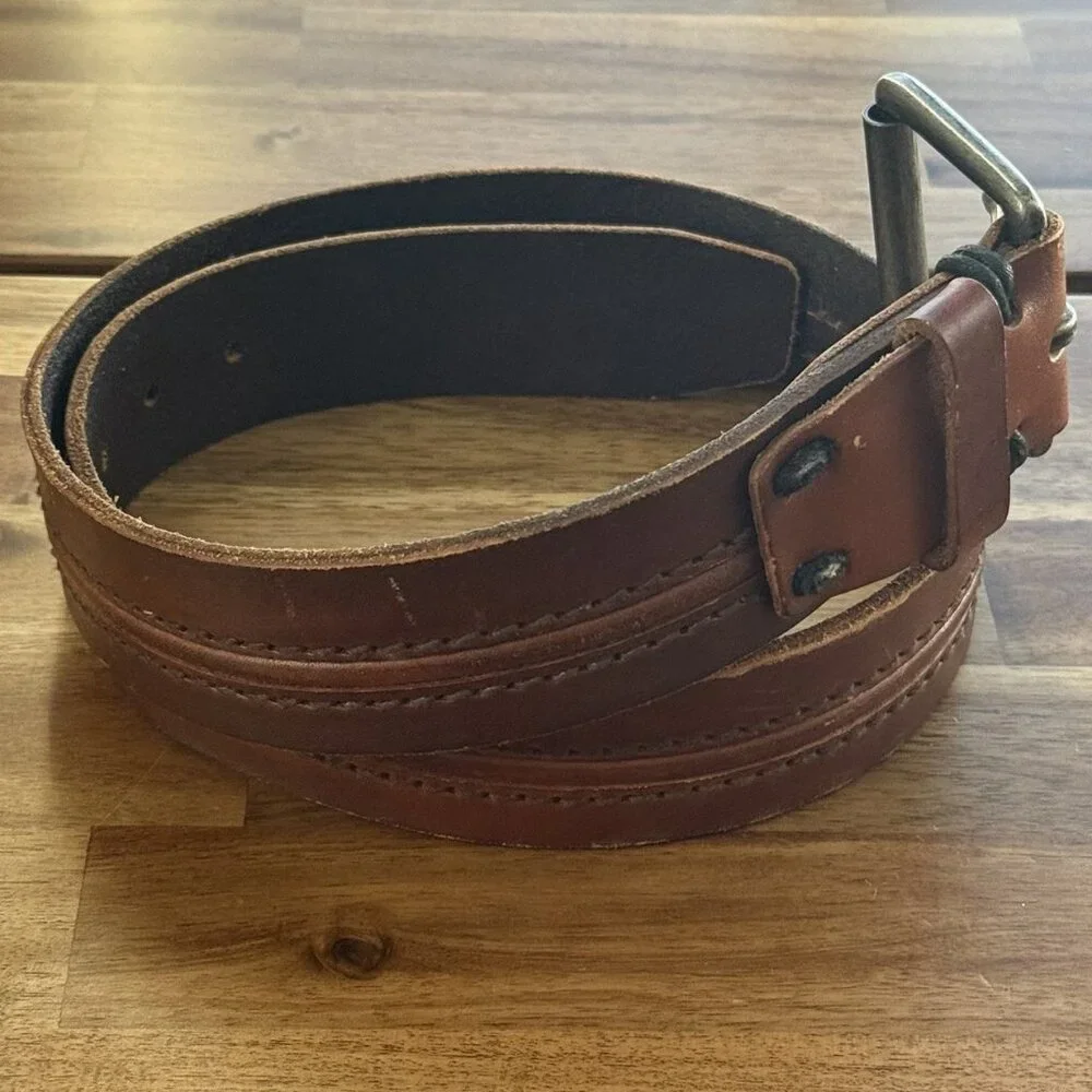 Lucky Brand Brown Leather Belt Handcrafted Vintage Style Distressed Buckle Sz 32